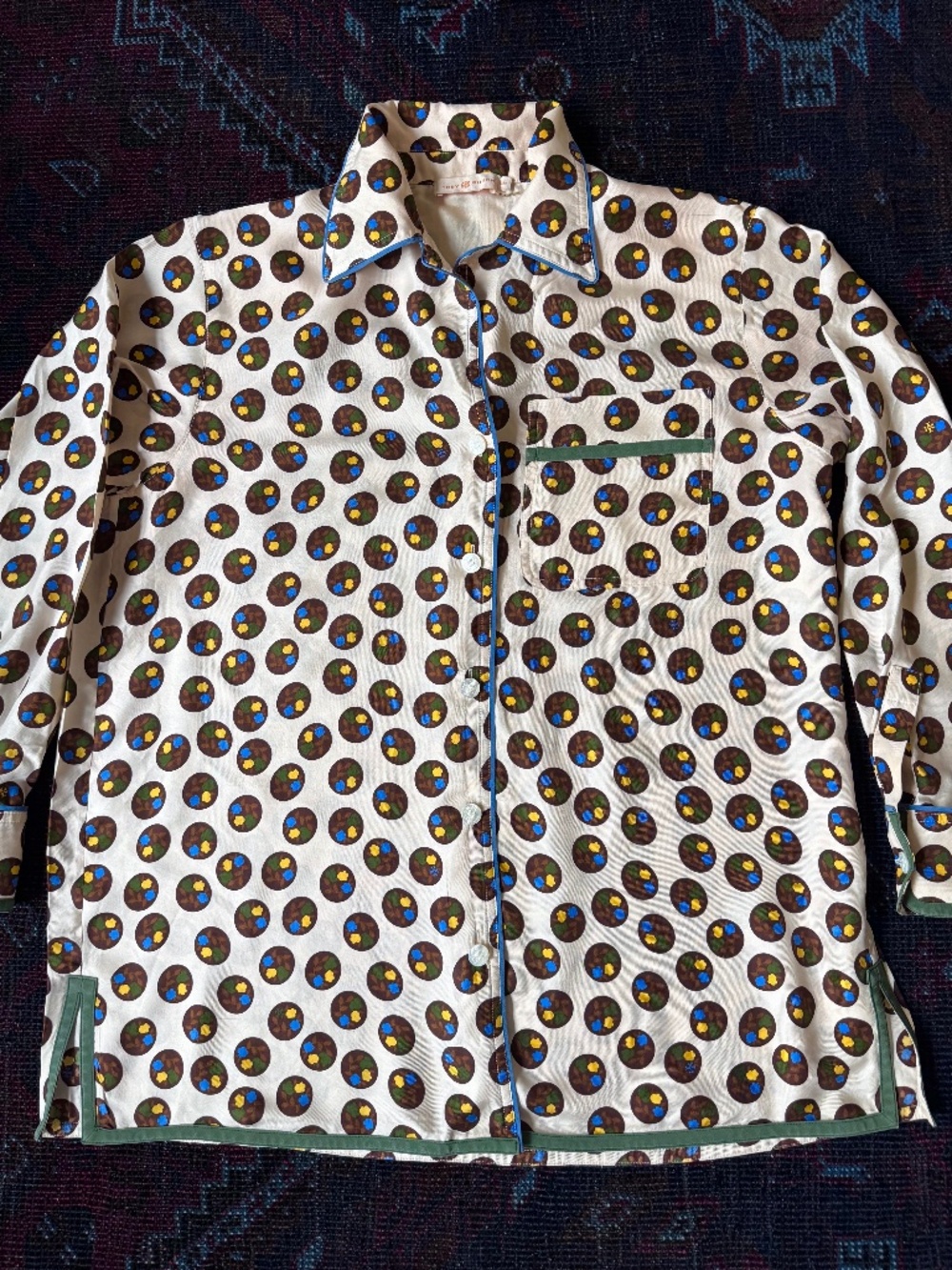 Tory Burch "Floral Dot" Silk Twill Button Down Shirt | Size M | Pajama-Inspired - Picture 7 of 9